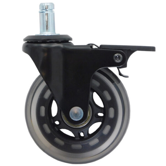 Ρόδα επίπλων 75mm PU με πύρο και φρένο 11Χ22mm Α-Ρ346