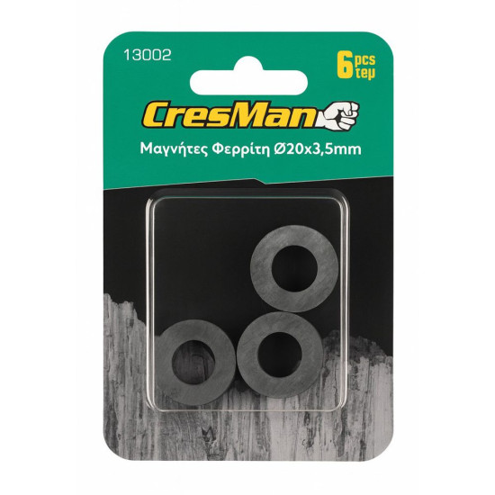 CRESMAN Μαγνήτης φερρίτη στρογγυλός με τρύπα 20X3.5mm σετ 2 τεμάχια 13002