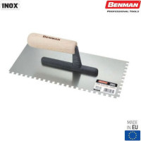 BENMAN Σπάτουλα πλακάδων inox οδοντωτή 130Χ280MM με δόντι 6Χ6 και ξύλινη λαβή 70935
