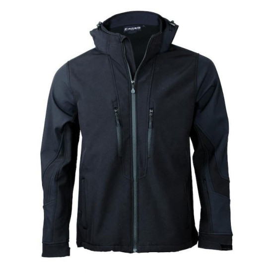 FAGEO Μπουφάν μαύρο softshell sport 3 layers με κουκούλα 00011BL