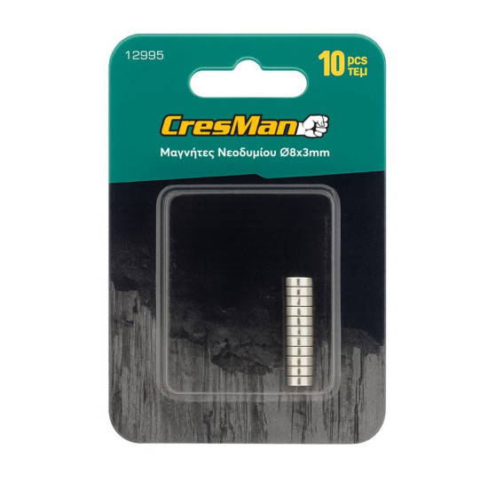 CRESMAN Μαγνήτης νεοδυμίου στρόγγυλος 8X3mm σετ 10 τεμάχια 12995