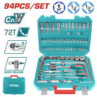 TOTAL Επαγγελματική κασετίνα καρυδάκια 1/4" & 1/2" 94 ΤΕΜΑΧΙΑ THT421942