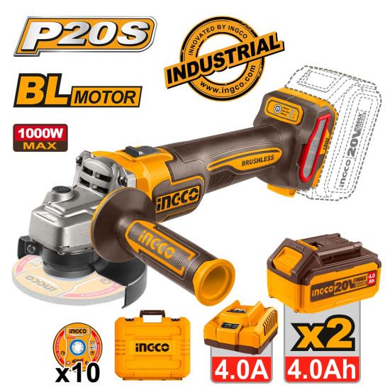 INGCO Γωνιακός τροχός μπαταρίας 115mm 20V Li-Ion CAGLI271532E