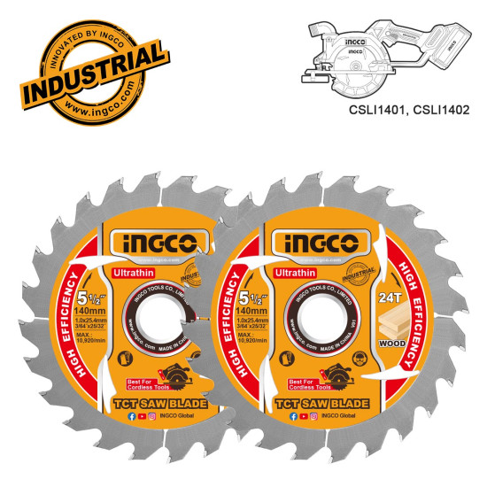 INGCO Δίσκος κοπής ξύλου 2 τεμάχια Φ140mm TSB1403