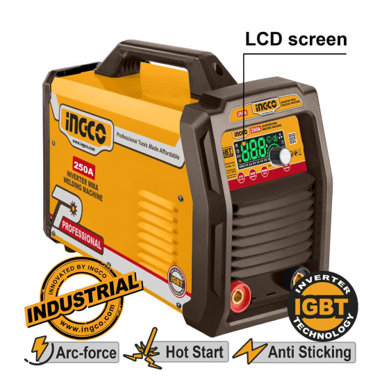 INGCO Ηλεκτροκόλληση Inverter 250Α MMA/TIG/VRD (Με Σετ Καλώδια κομπλέ) MMA25079