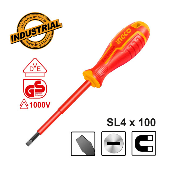INGCO Κατσαβίδι ηλεκτρολόγου VDE ίσιο SL4X100mm HISD814100