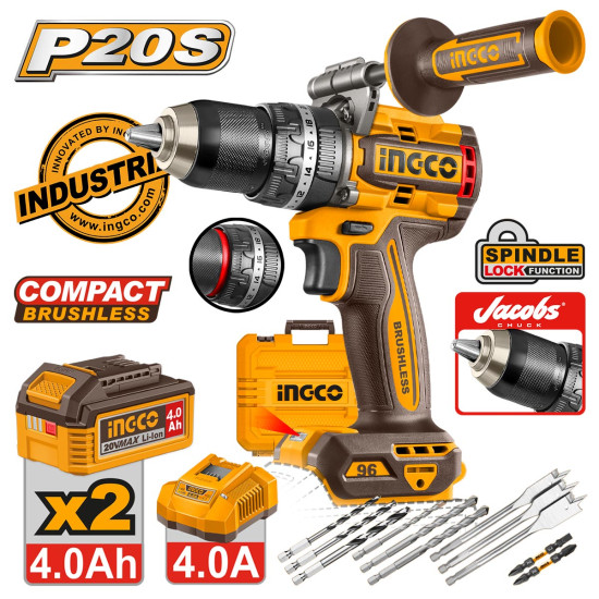 INGCO Κρουστικό δραπανοκατσάβιδο compact μπαταρίας 20V Li-Ion 96Nm με Jacobs τσοκ CIDLI209686E