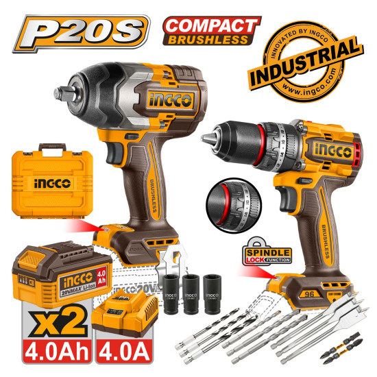 INGCO Εργαλεία μπαταρίας 20V Li-Ion σετ 2 τεμάχια COSLI250586E