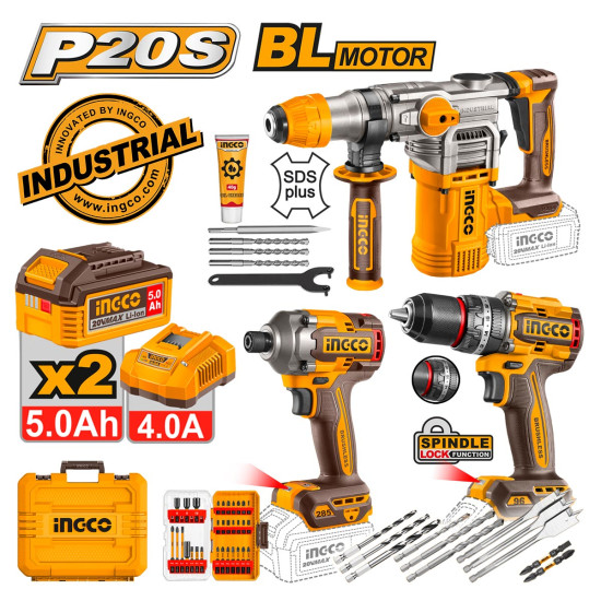 INGCO Εργαλεία μπαταρίας 20V Li-Ion σετ 3 τεμάχια COSLI250693E