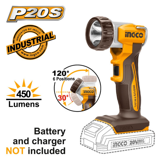 INGCO Φακός εργασίας μπαταρίας 20V Li-Ion SOLO 450 lumens CWLI2058