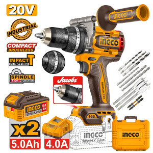 INGCO Κρουστικό δραπανοκατσάβιδο Compact μπαταρίας 20V Li-Ion 166Nm με Jacobs τσοκ CIDLI201668E