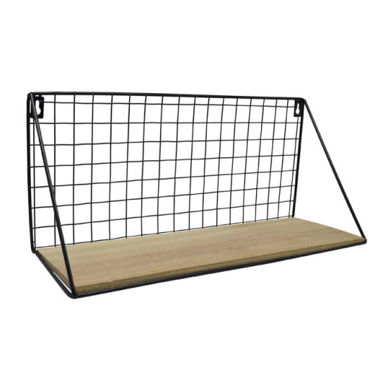 ANKOR Ραφάκι τοίχου μεταλλικό μαύρο με ξύλο και πλάτη 45Χ15Χ20.2cm 815258
