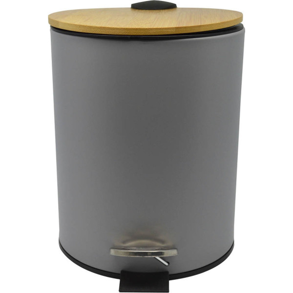 ANKOR Πεντάλ μπάνιου 5lt inox γκρι ματ με μπαμπού καπάκι 805860