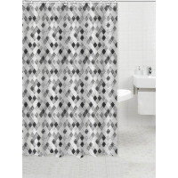 ANKOR Κουρτίνα μπάνιου πολυεστερική 180Χ180cm 90gsm με 12 κρίκους με διακόσμηση ρόμβους στις αποχρώσεις του γκρι 808526
