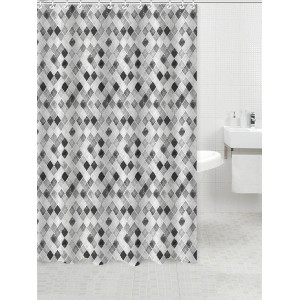 ANKOR Κουρτίνα μπάνιου πολυεστερική 180Χ180cm 90gsm με 12 κρίκους με διακόσμηση ρόμβους στις αποχρώσεις του γκρι 808526