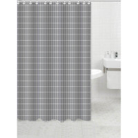 ANKOR Κουρτίνα μπάνιου πολυεστερική 180Χ180cm 90gsm με 12 κρίκους σε γκρι χρώμα με διακόσμηση πολύ λεπτό άσπρο καρό 808564