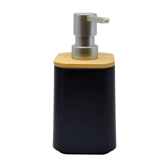 ANKOR Σαπουνοθήκη (dispenser) πλαστική μαύρη με ξύλο μπαμπού 8Χ8Χ16,9cm 812974