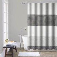 ANKOR Κουρτίνα μπάνιου πολυεστερική 180Χ180cm 90gsm με 12 κρίκους με διακόσμηση ρίγες σε άσπρο, γκρι και μαύρο χρώμα 815517