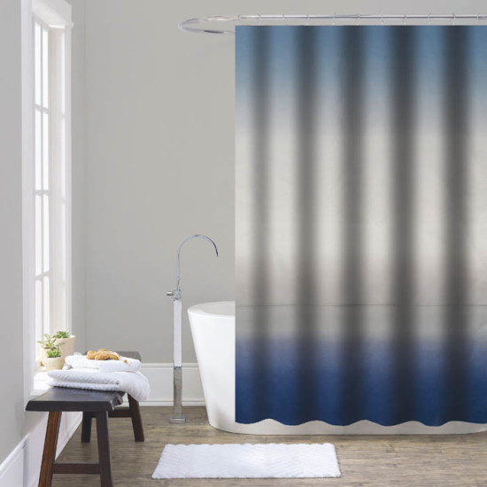 ANKOR Κουρτίνα μπάνιου πολυεστερική 180Χ200cm 90gsm με 12 κρίκους με ντεγκραντέ διακόσμηση σε μπλε χρώμα 815531