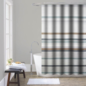 ANKOR Κουρτίνα μπάνιου πολυεστερική 180Χ180cm 90gsm με 12 κρίκους με διακόσμηση ρίγες 815548