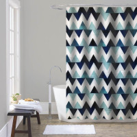 ANKOR Κουρτίνα μπάνιου πολυεστερική 180Χ180cm 90gsm με 12 κρίκους με διακόσμηση σχέδιο ζιγκ ζαγκ σε μπλε και βεραμάν χρώματα 815579
