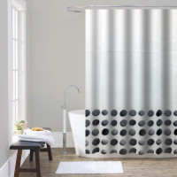 ANKOR Κουρτίνα μπάνιου πολυεστερική 180Χ180cm 90gsm με 12 κρίκους σε άσπρο χρώμα με διακόσμηση γκρι βότσαλα 815586