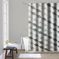 ANKOR Κουρτίνα μπάνιου πολυεστερική 180Χ180cm 90gsm με 12 κρίκους σε άσπρο χρώμα με διακόσμηση γκρι και σομόν ρόμβους  815593