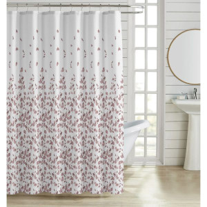 ANKOR Κουρτίνα μπάνιου πολυεστερική 180X180cm 90gsm με 12 κρίκους με σχέδιο φύλλα σε απόχρωση σάπιου μήλου 846184