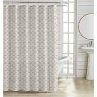 ANKOR Κουρτίνα μπάνιου πολυεστερική 180X180cm 90gsm με 12 κρίκους γεωμετρικό μοτίβο σε μπεζ χρώμα 846344
