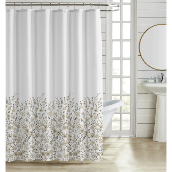 ANKOR Κουρτίνα μπάνιου πολυεστερική 180X200cm 90gsm με 12 κρίκους λουλουδάτο σχέδιο σε γήινους τόνους 846375