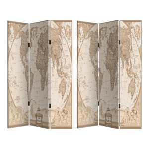 ANKOR Παραβάν τριπλό σε τυπωμένο καμβά παγκόσμιος χάρτης σε vintage αποχρώσεις 80Χ120Χ2,5cm 849352
