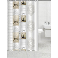 ANKOR Κουρτίνα μπάνιου πολυεστερική 180Χ180cm 90gsm με 12 κρίκους με επιγραφή zen σε μπεζ και άσπρα χρώματα 808571