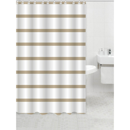 ANKOR Κουρτίνα πολυεστερική μπεζ ρίγα 180Χ200cm 90gsm + 12 κρίκους 831142