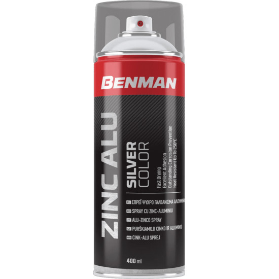 SPRAY BENMAN Σπρεϊ ψυχρο γαλβάνισμα σε χρώμα αλουμινίου γυαλιστερό 400ml ZINC ALU