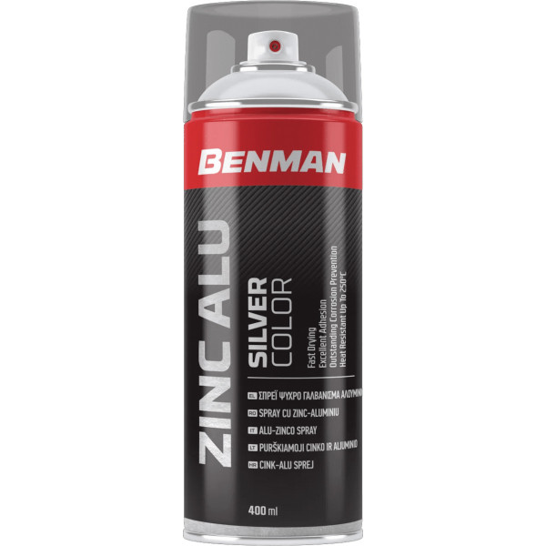 SPRAY BENMAN Σπρεϊ ψυχρο γαλβάνισμα σε χρώμα αλουμινίου γυαλιστερό 400ml ZINC ALU