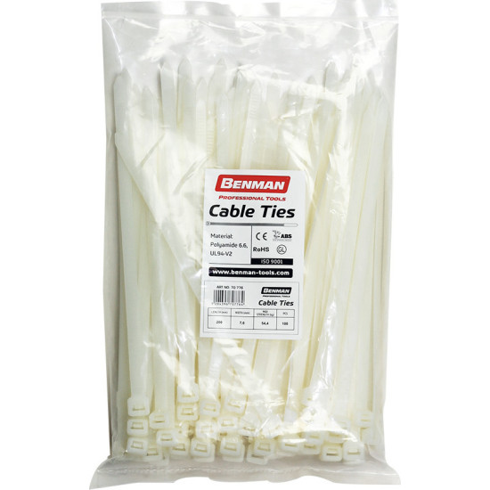BENMAN Δεματικά καλωδίων λευκά 200Χ2.5mm 70769