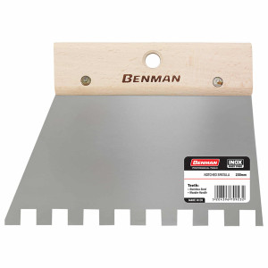 BENMAN Σπάτουλα πλακάδων inox ξύλινη λαβή 200mm με δόντι 10Χ10mm 70922