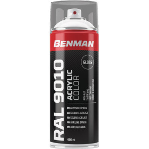 BENMAN Σπρέι ακρυλικό χρώμα λευκό ματ 400ml RAL9010 28529