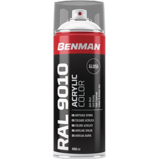 BENMAN Σπρέϊ χρώματος γυαλιστερό λευκό 400ml RAL 9010 28527