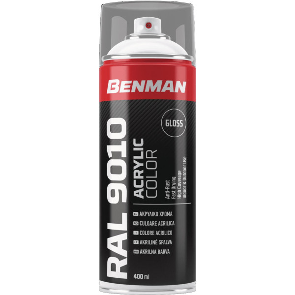 BENMAN Σπρέϊ χρώματος γυαλιστερό λευκό 400ml RAL 9010 28527