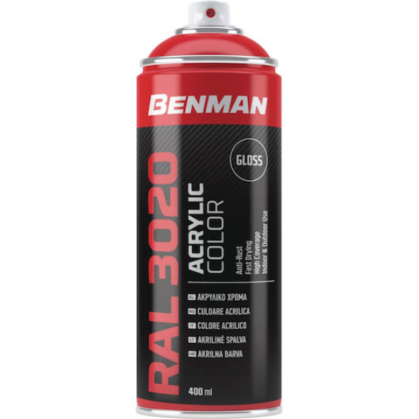 SPRAY BENMAN  χρώματος γυαλιστερό εφέ traffic red 400ml RAL3020 28620