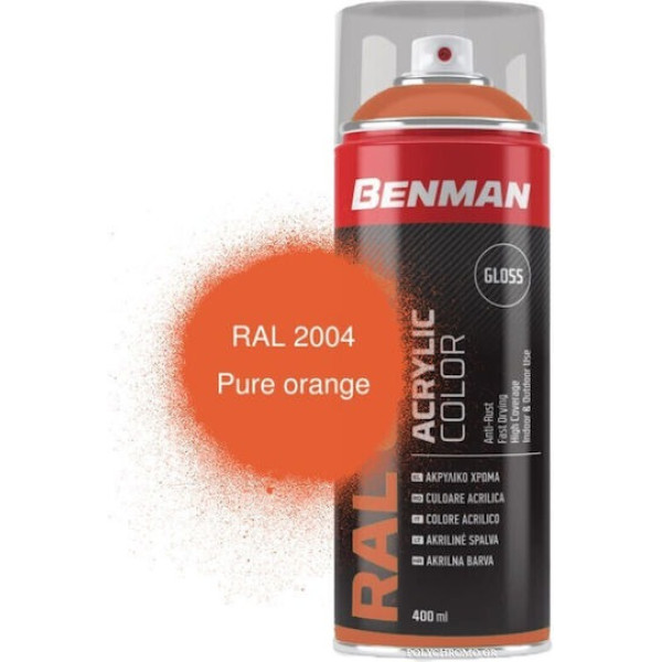 BENMAN Ακρυλικό σπρέϊ RAL 2004 PURE ORANGE GLOSS 400ml 28504