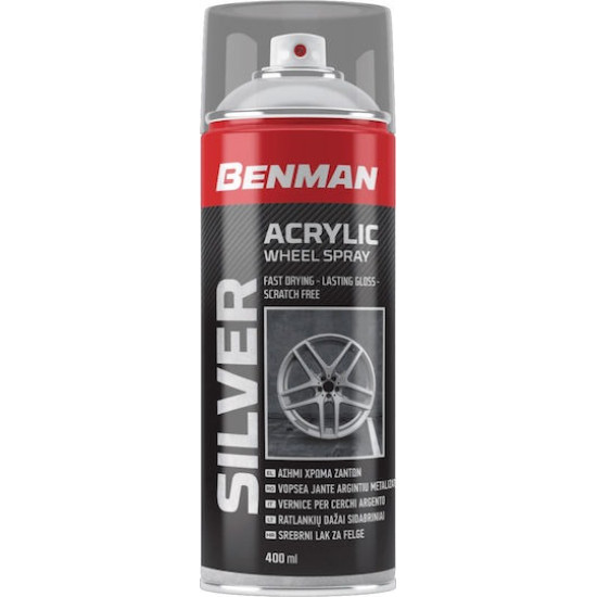 SPRAY BENMAN Βαφής για ζάντες χρώμα ασημί 400ml ACRYLIC SILVER WHEEL SPRAY 28598