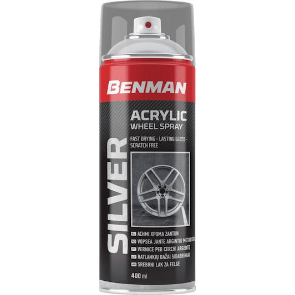 SPRAY BENMAN Βαφής για ζάντες χρώμα ασημί 400ml ACRYLIC SILVER WHEEL SPRAY 28598
