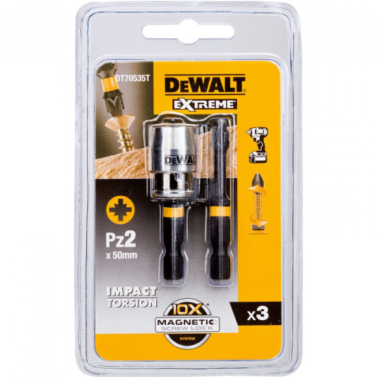 DeWALT Σετ μύτες 3 τεμάχια pzd 2X57mm με μαγνητιστή DT70535T