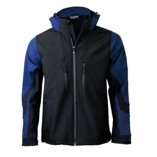 FAGEO Μπουφάν μαύρο/μπλε softshell sport 3 layers με κουκούλα 00011BB
