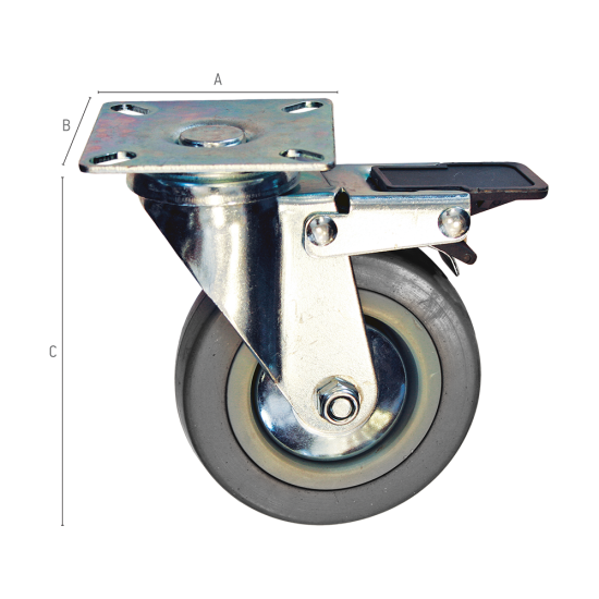 FF GROUP Ρόδα περιστρεφόμενη με φρένο γκρι 100mm 27554