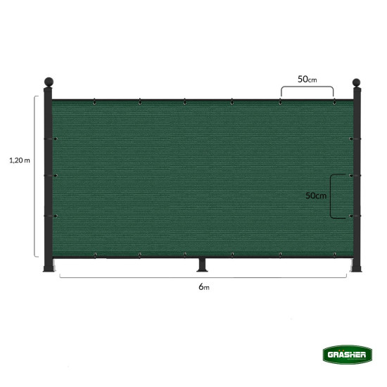 GRASHER Διαχωριστικό δίχτυ μπαλκονιού 170gr/m²  πράσινο με κρίκους 1.20Χ6m 103835