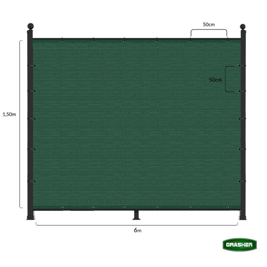 GRASHER Διαχωριστικό δίχτυ μπαλκονιού 170gr/m²  πράσινο με κρίκους 1.50Χ6m 103836