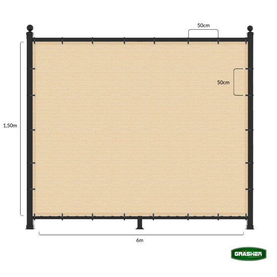 GRASHER Διαχωριστικό δίχτυ μπαλκονιού 170gr/m²  εκρού με κρίκους 1.50Χ6m 103837